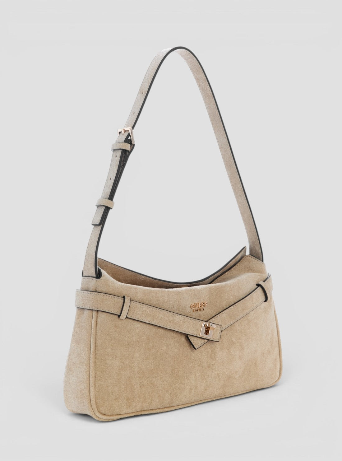 GUESS Womens Taupe Ella Faux-Suede Shoulder Bag SG975418 Side View