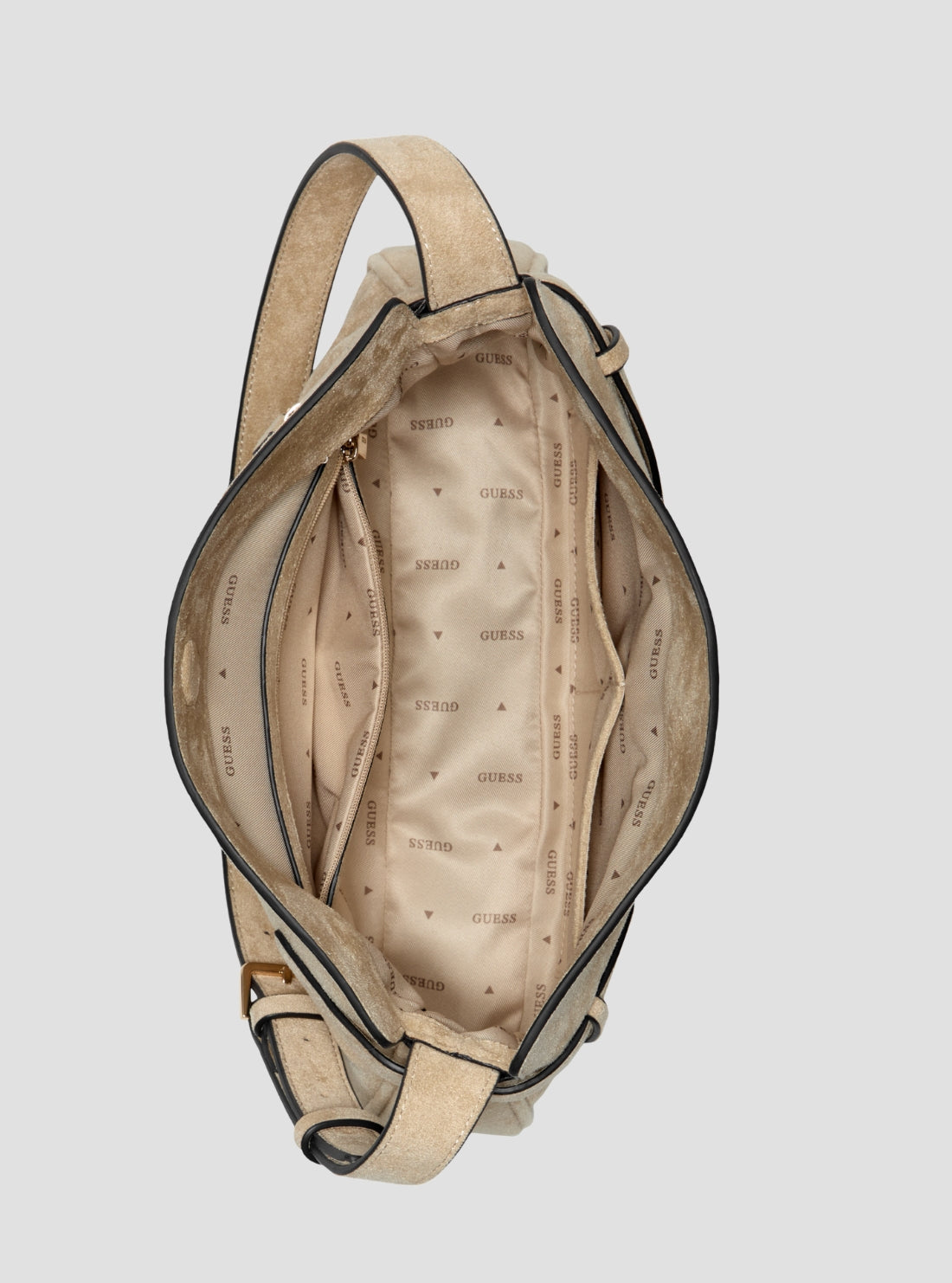 GUESS Womens Taupe Ella Faux-Suede Shoulder Bag SG975418 Inside View