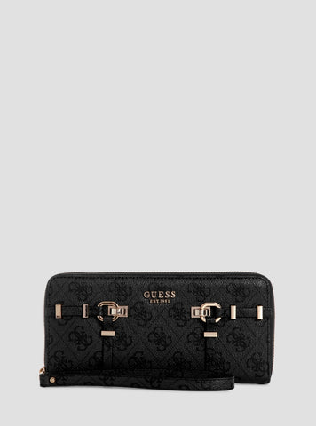 GUESS Womens Black Logo Leona Large Zip-Around Wallet SG9917146 Front View