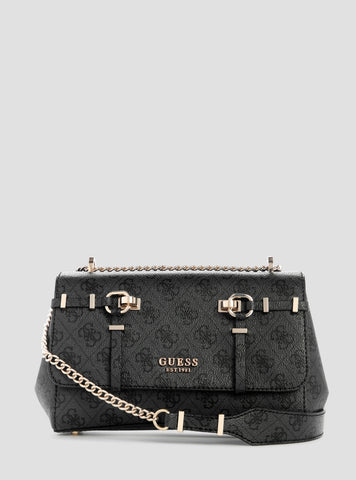 GUESS Womens Black Logo Leona Convertible Crossbody Flap Bag SG991721 Front View