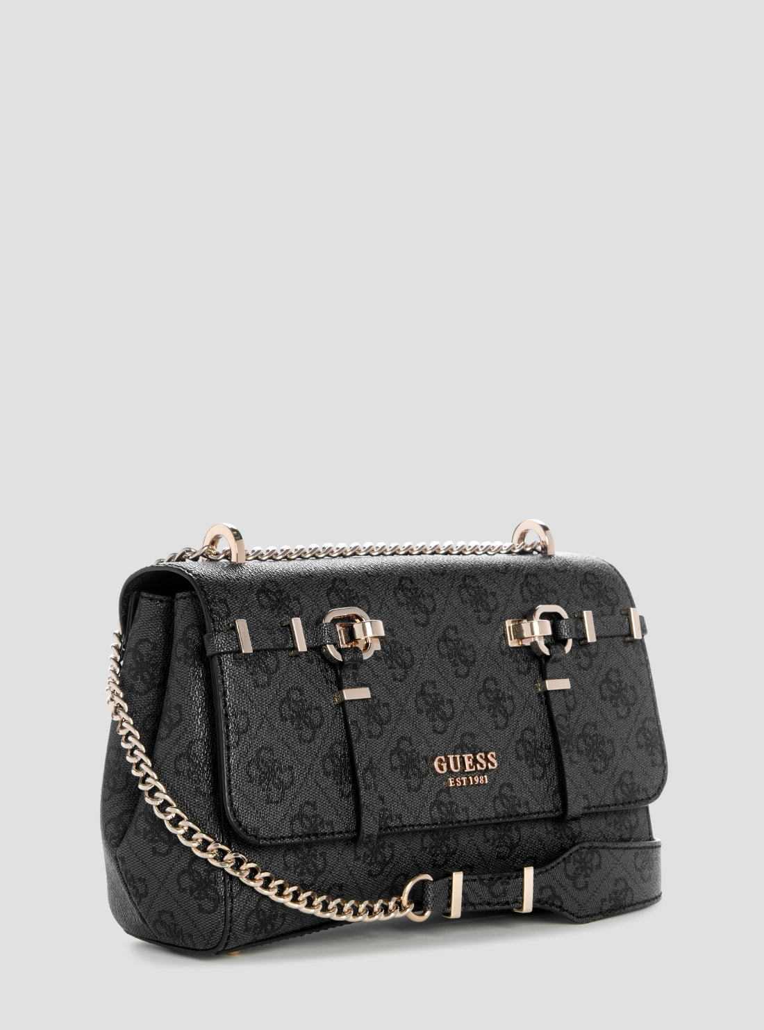 GUESS Womens Black Logo Leona Convertible Crossbody Flap Bag SG991721 Side View