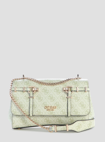 GUESS Womens Green Logo Leona Convertible Crossbody Flap Bag SG991721 Front View