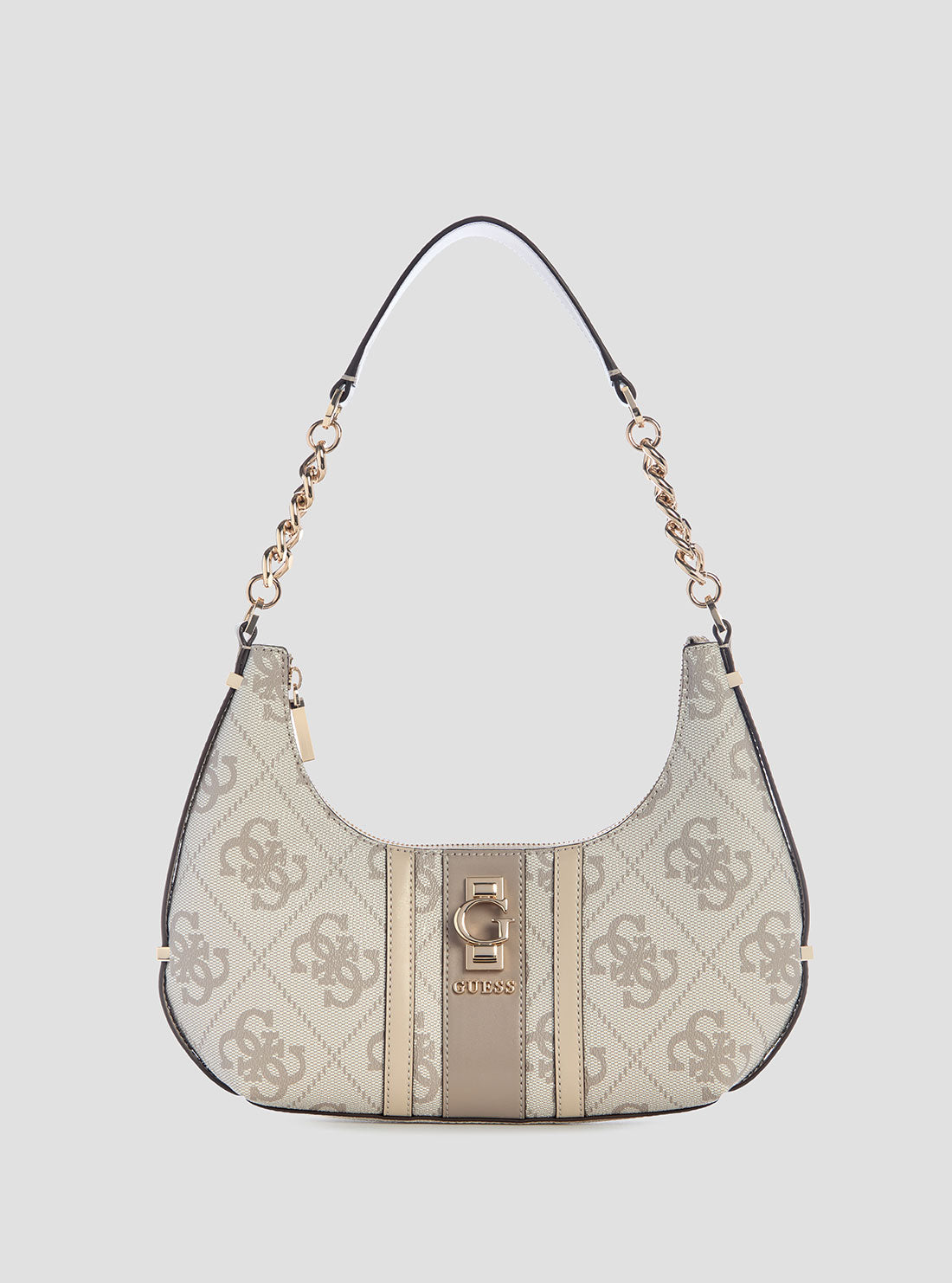 GUESS Womens Taupe Logo Erenia Top Zip Shoulder Bag SO783818 Front View