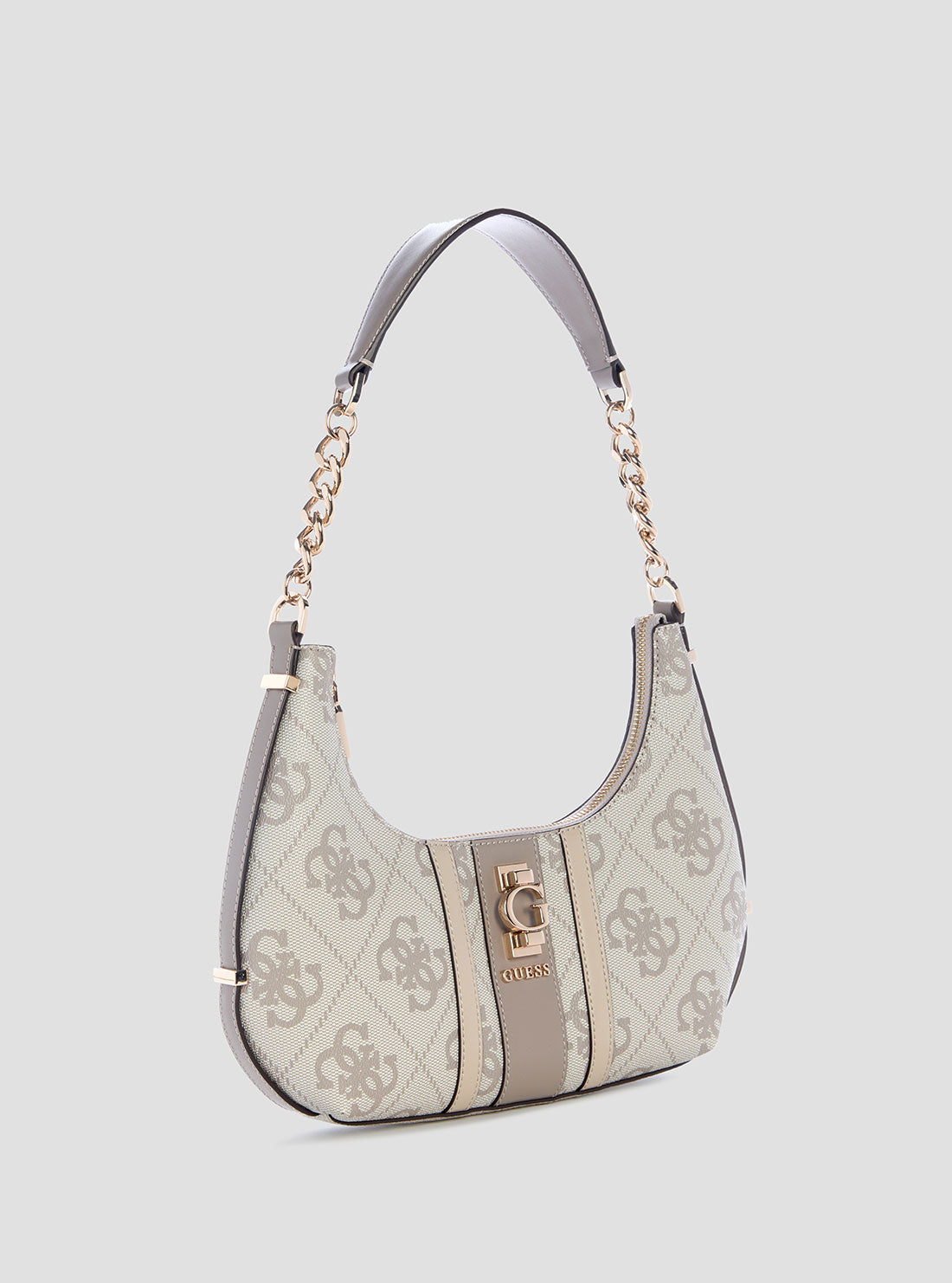 GUESS Womens Taupe Logo Erenia Top Zip Shoulder Bag SO783818 Front Side View