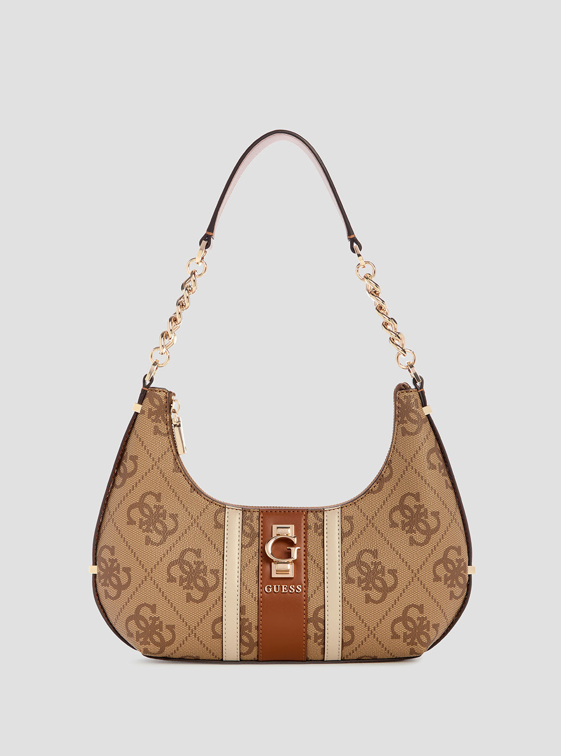 GUESS Womens Brown Logo Erenia Top Zip Shoulder Bag SO783818 Front View