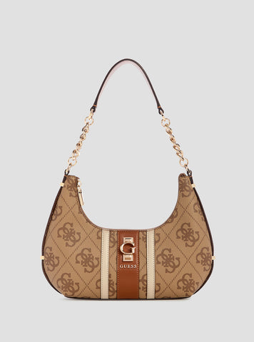 GUESS Womens Brown Logo Erenia Top Zip Shoulder Bag SO783818 Front View