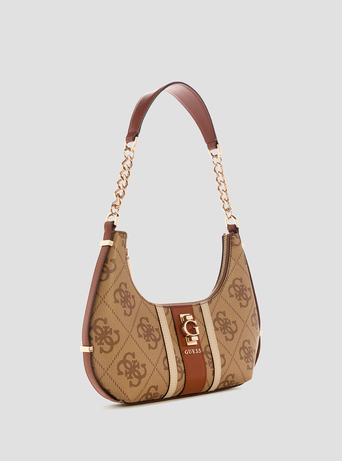 GUESS Womens Brown Logo Erenia Top Zip Shoulder Bag SO783818 Front Side View