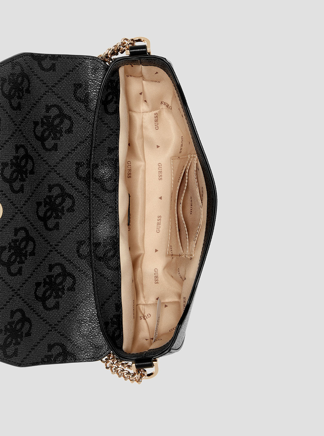 GUESS Womens Black Logo Erenia Convertible Crossbody Flap SO783821 Inside View