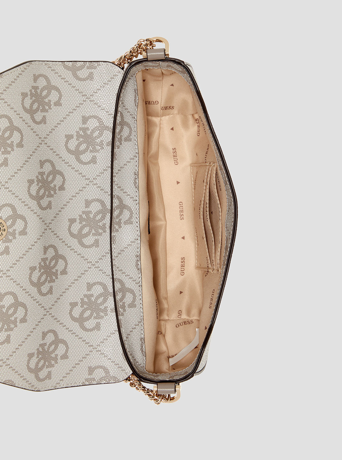 GUESS Womens Taupe Logo Erenia Convertible Crossbody Flap SO783821 Inside View