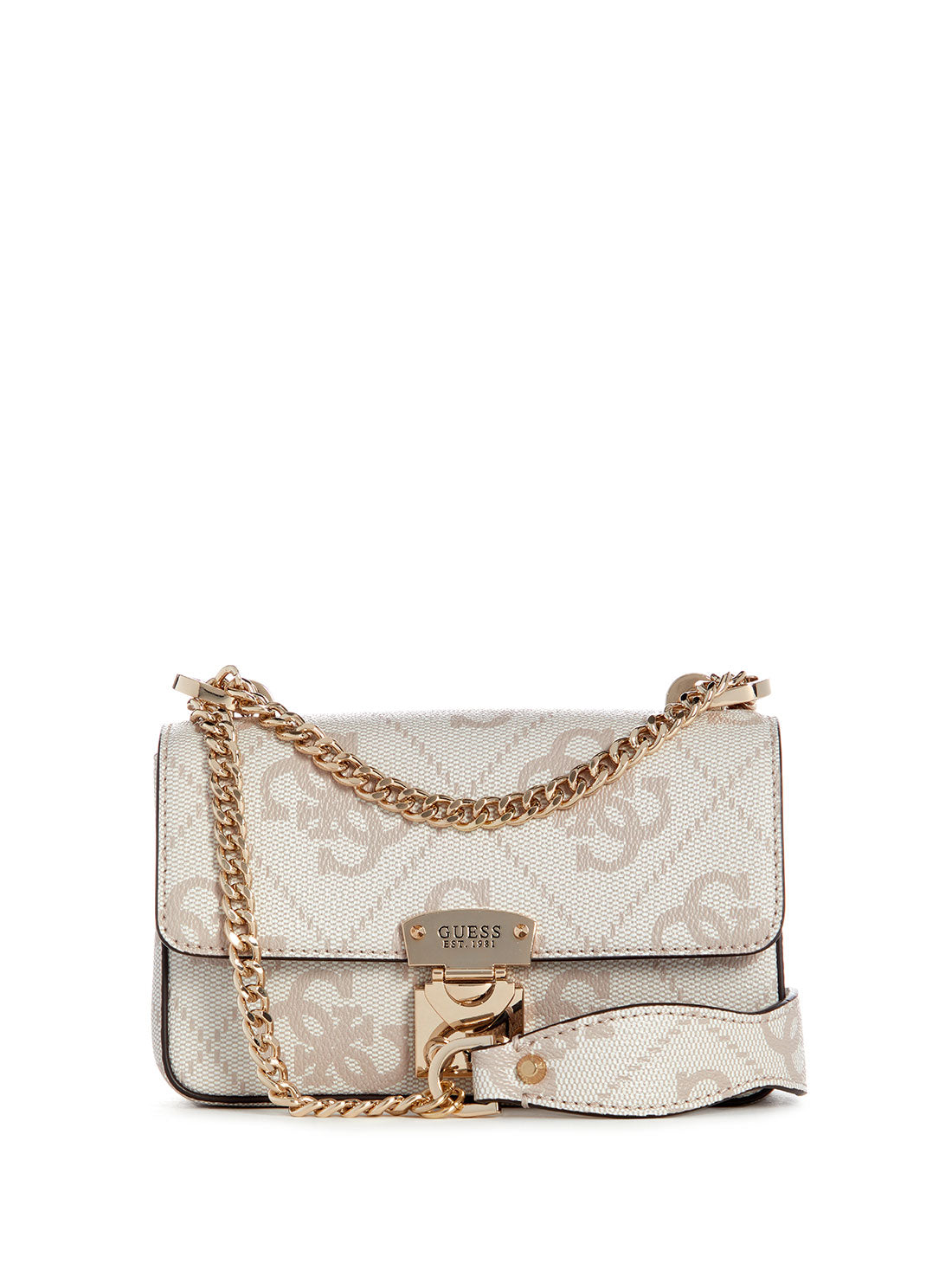 GUESS White Beige Logo Eliette Mini Crossbody Bag front view