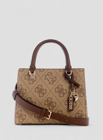 GUESS Womens Brown Logo Noelle Small Compartment Satchel Bag SO967205 Front View