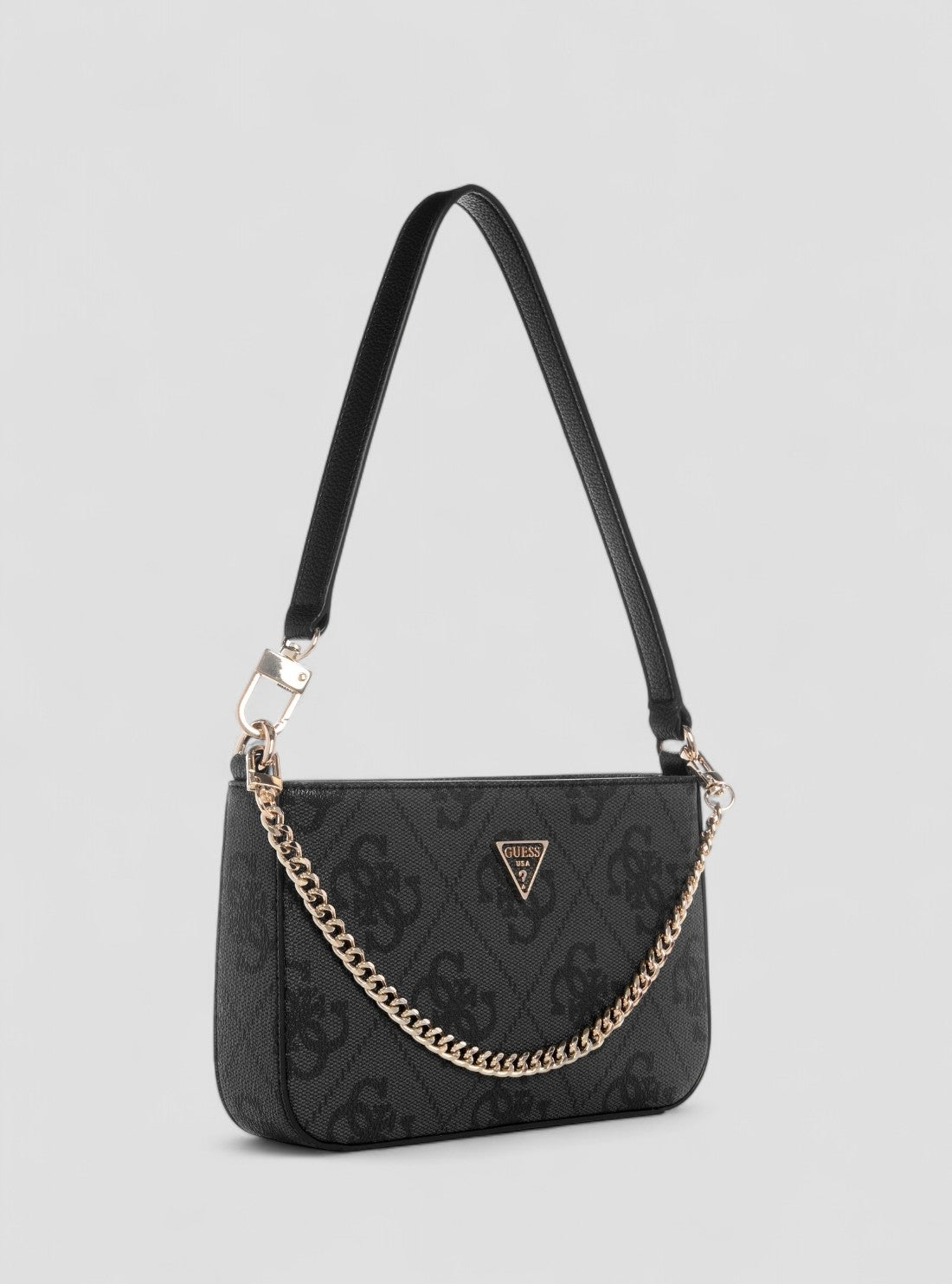 GUESS Womens Black Logo Noelle Mini Top Zip Shoulder Bag SO967272 Front Side View