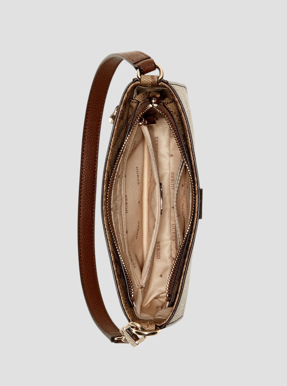 GEUSS Womens Brown Logo Noelle Mini Top Zip Shoulder Bag SO967272 Inside View