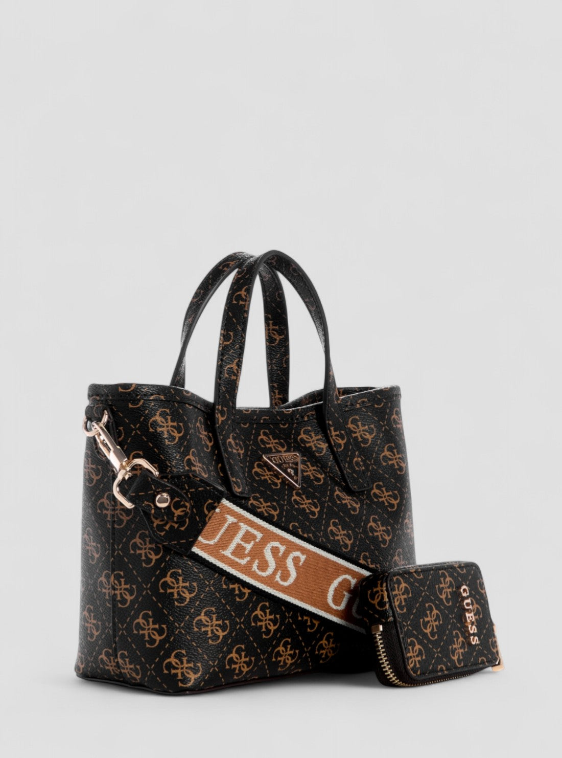 GUESS Womens Brown Logo Latona Mini Tote Bag SQ869175 Front Side View