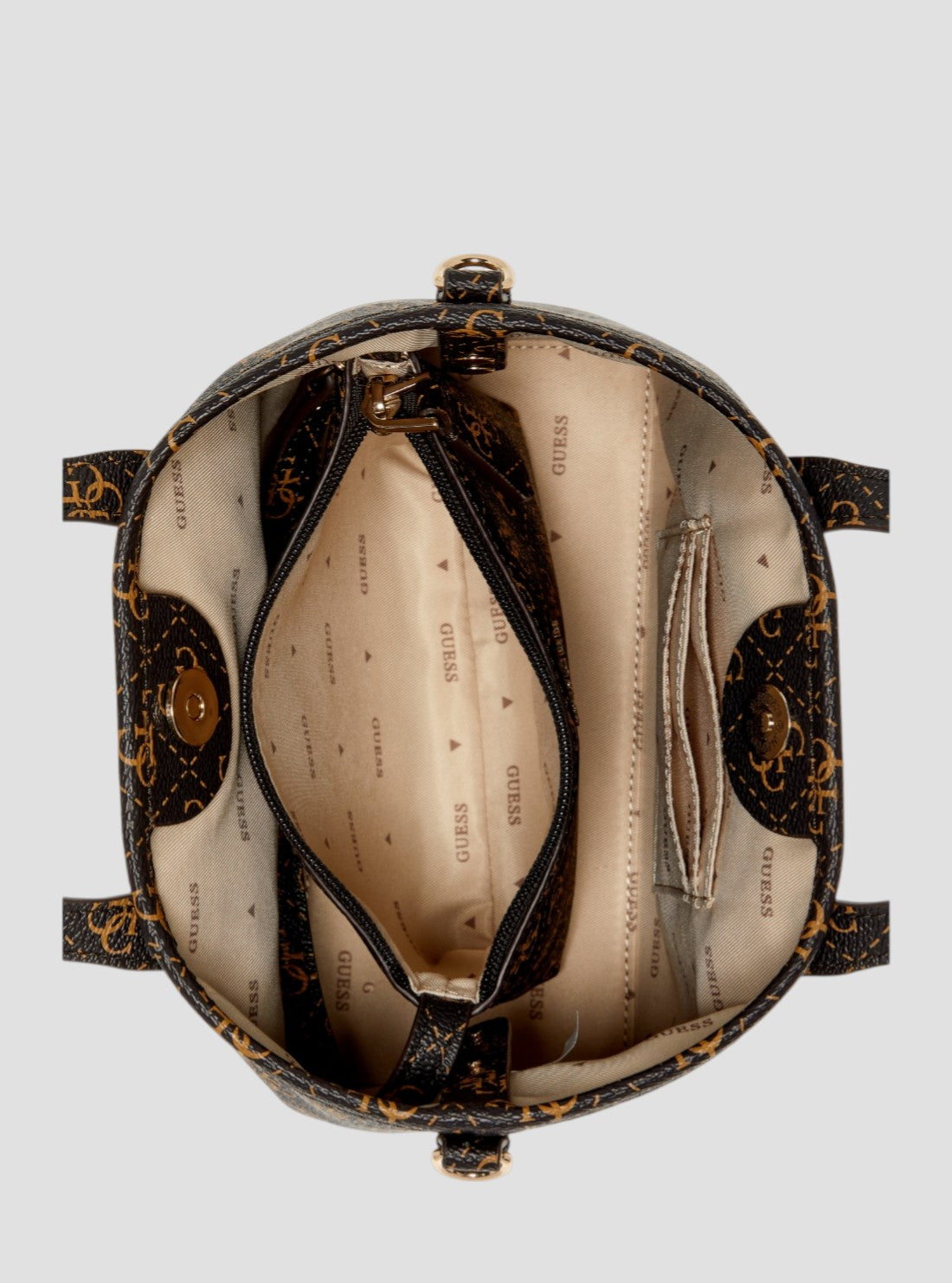 GUESS Womens Brown Logo Latona Mini Tote Bag SQ869175 Inside View