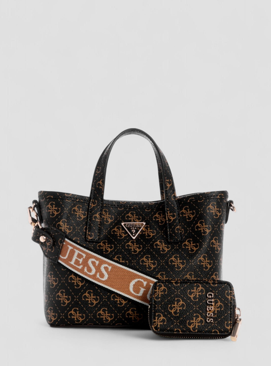 GUESS Womens Brown Logo Latona Mini Tote Bag SQ869175 Front View