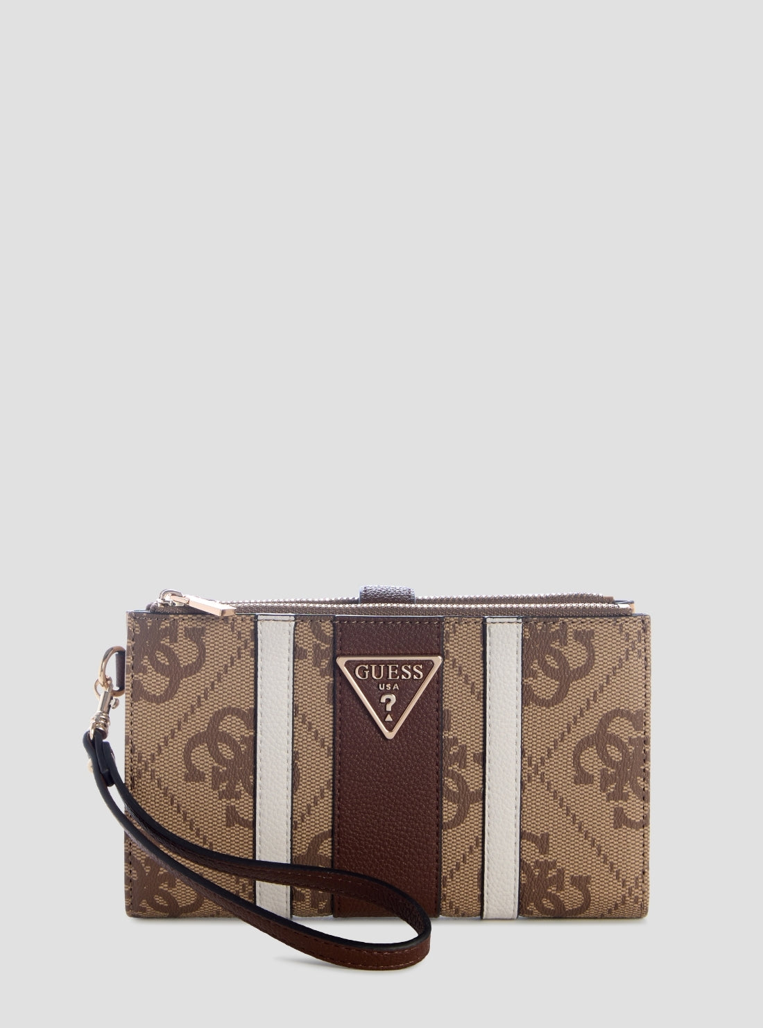 GUESS Womens Brown Logo Laurel II Double Zip Organiser SS7459157 Front View