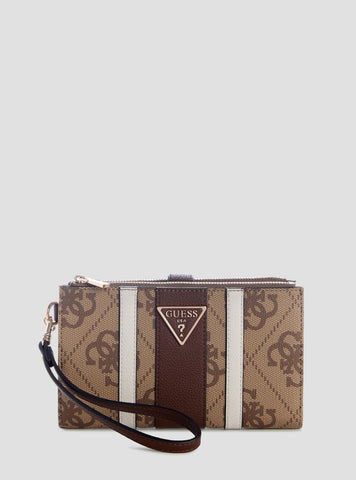 GUESS Womens Brown Logo Laurel II Double Zip Organiser SS7459157 Front View
