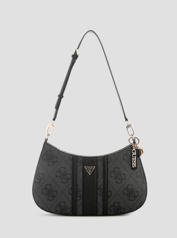 GUESS Womens Black Logo Noelle II Top Zip Shoulder Bag SS967218 Front View