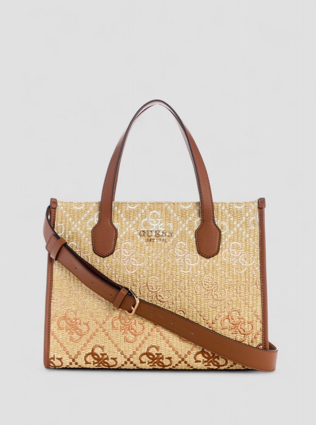 GUESS Womens Brown Logo Silvana Double Compartment Tote SW866522 Front View