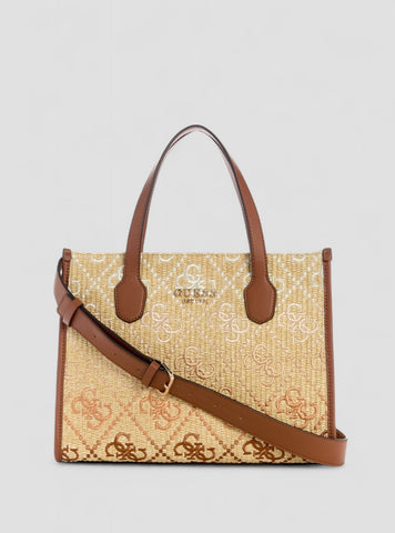 GUESS Womens Brown Logo Silvana Double Compartment Tote SW866522 Front View