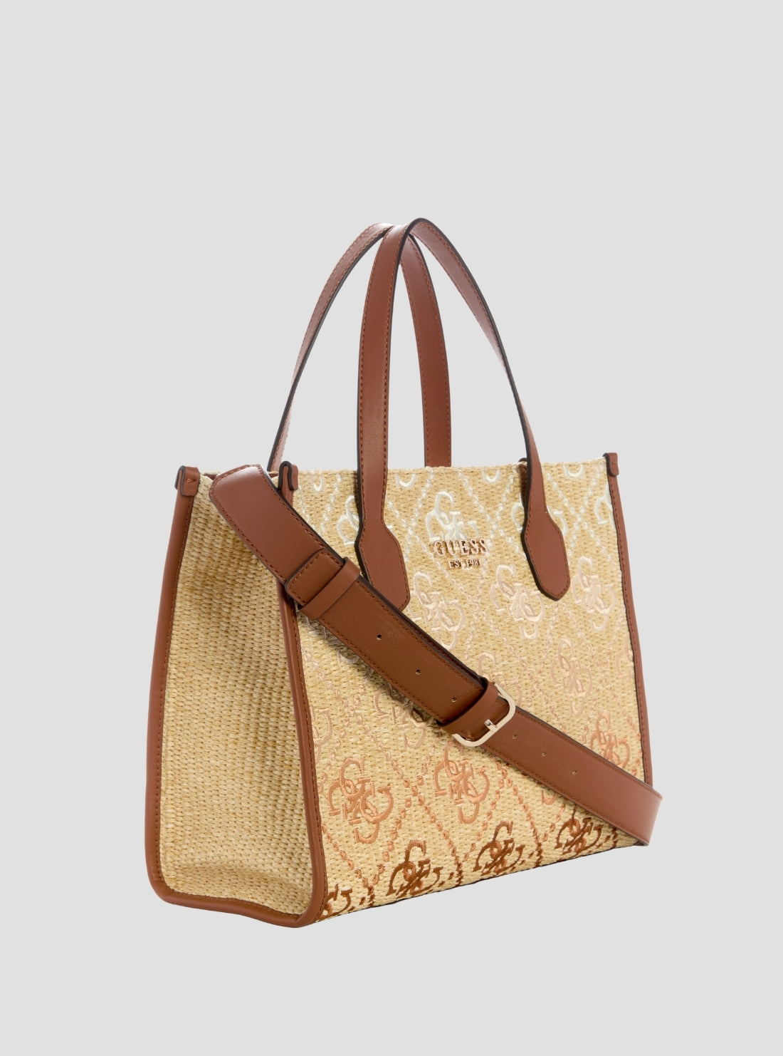 GUESS Womens Brown Logo Silvana Double Compartment Tote SW866522 Front Side View