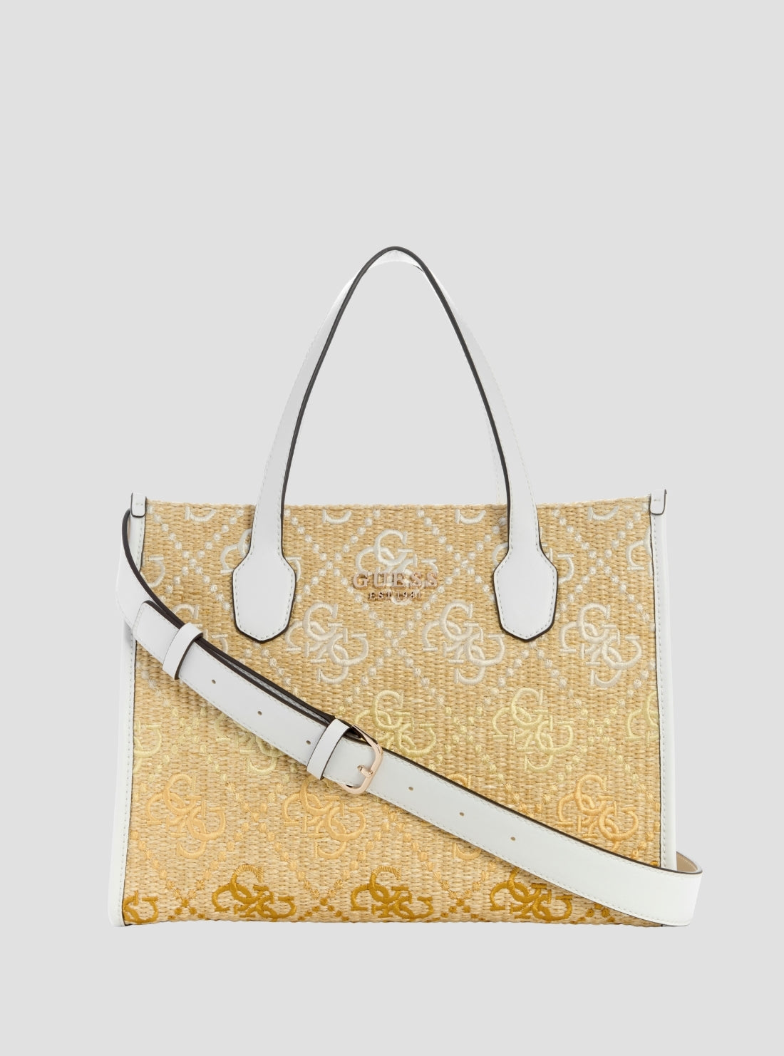 GUESS Womens Cornsilk Logo Silvana Double Compartment Tote SW866522 Front View