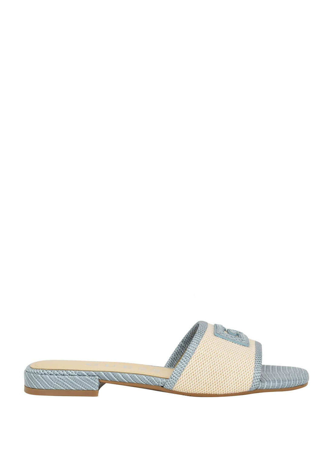 Light Blue Natural Tampa Slide Sandals | GUESS Women's Shoes | side view
