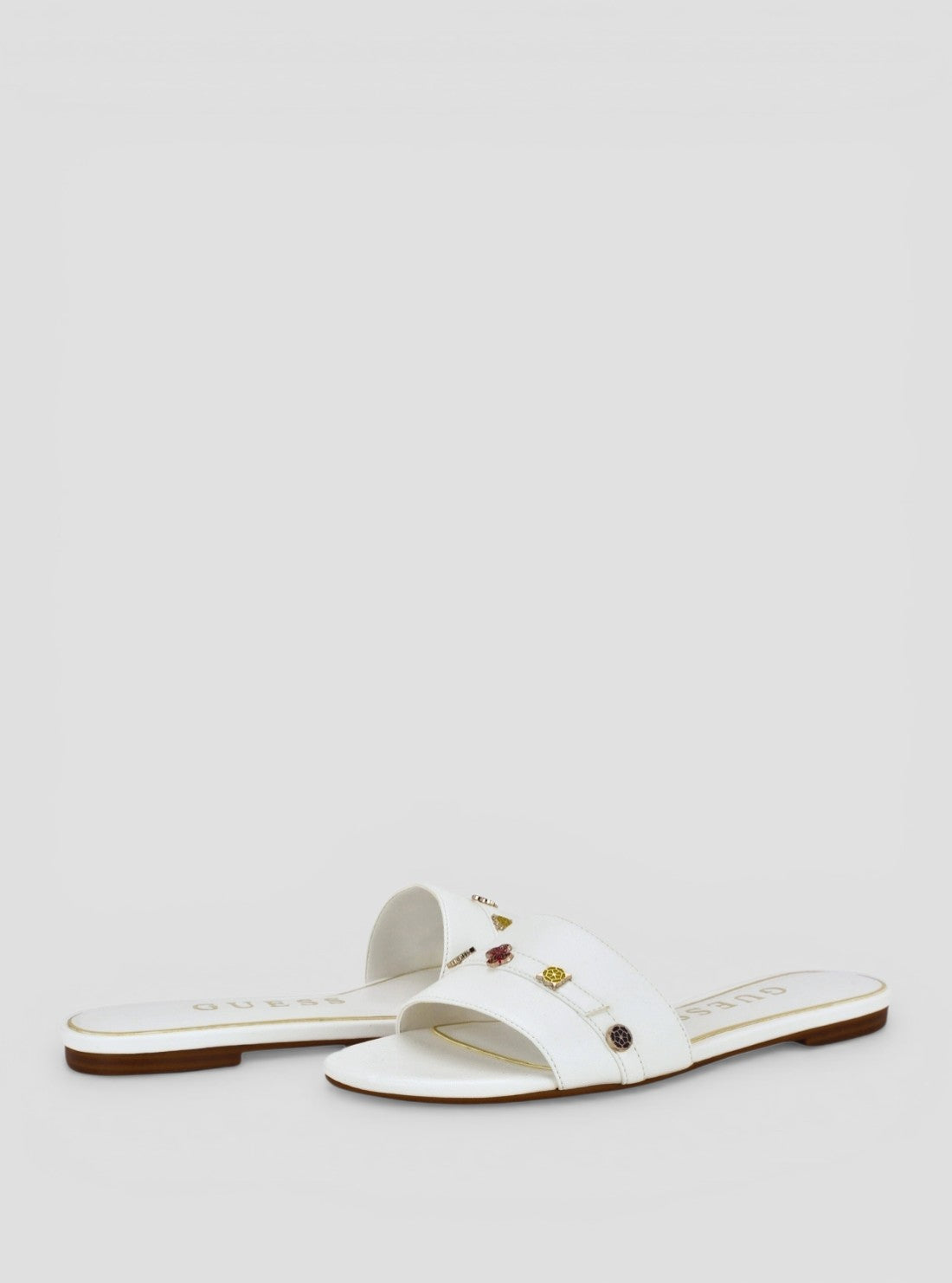 GUESS Footwear White Tasam Flat Sandals TASAM Front Back View
