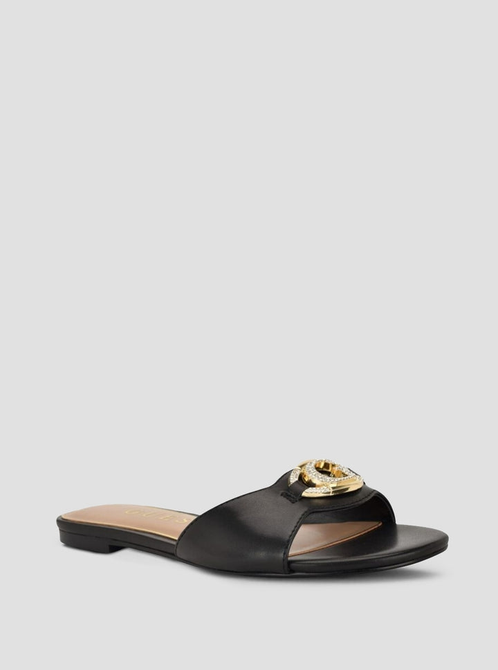 GUESS Footwear Black Tashcy Flat Sandals TASHCY Front Side View