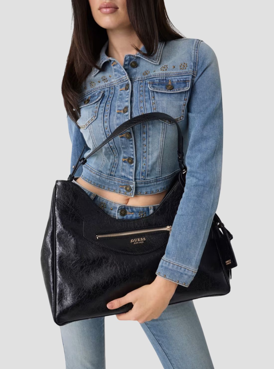 GUESS Womens Black Antonia Large Hobo Bag TG218302 Model View
