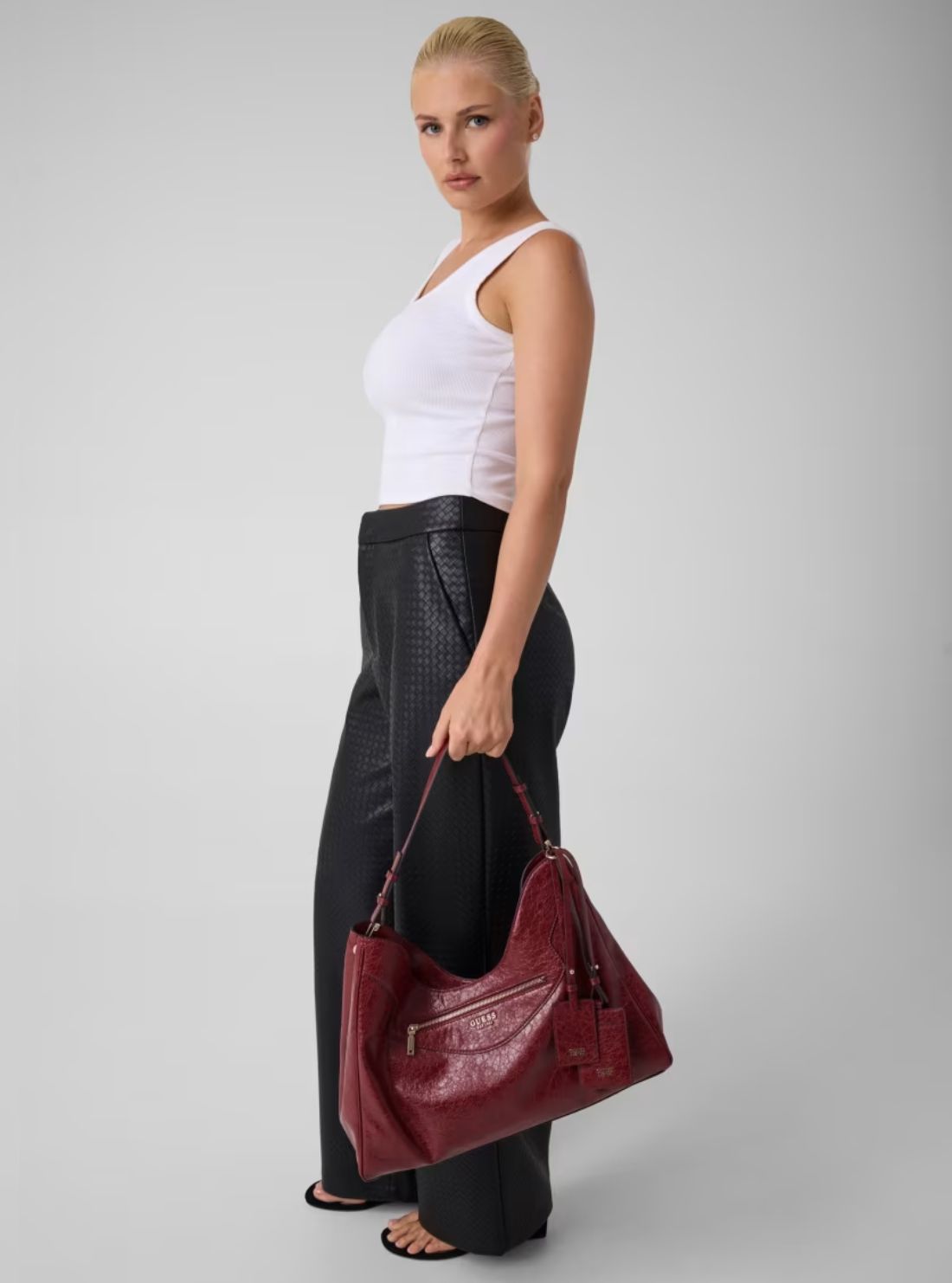 GUESS Womens Red Antonia Large Hobo Bag TG218302 Model View
