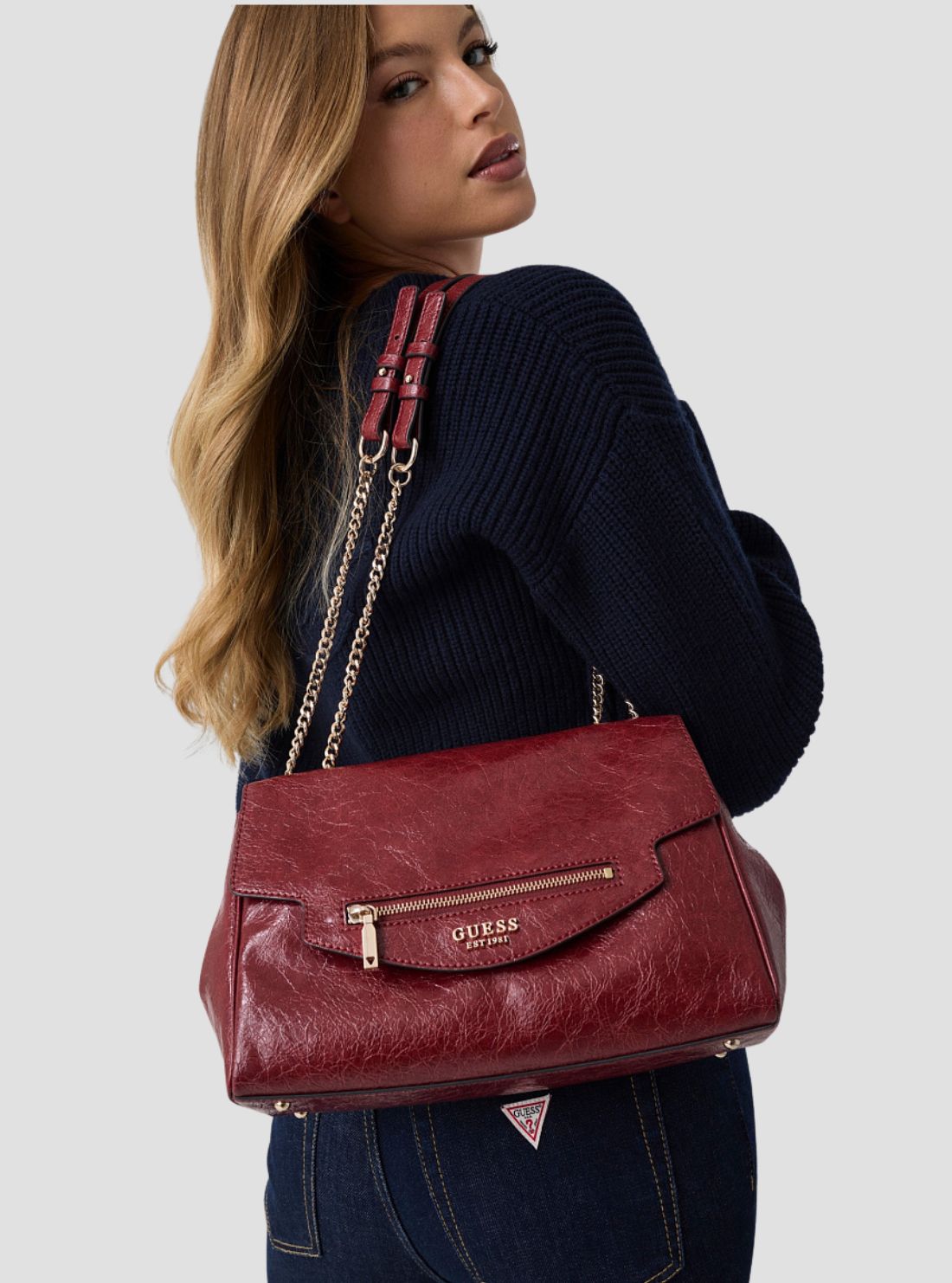 GUESS Womens Red Antonia Convertible Crossbody Flap Bag TG218321 Model View