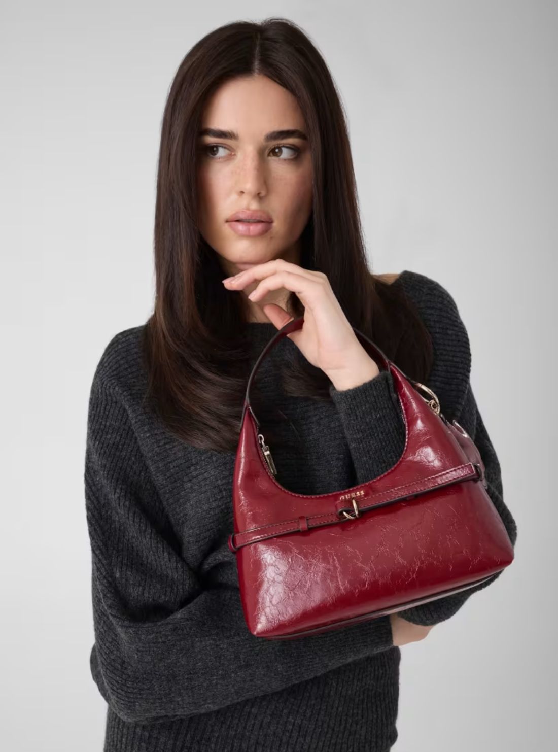 GUESS Womens Red Taylor Mini Hobo Bag TG232577 Model View3