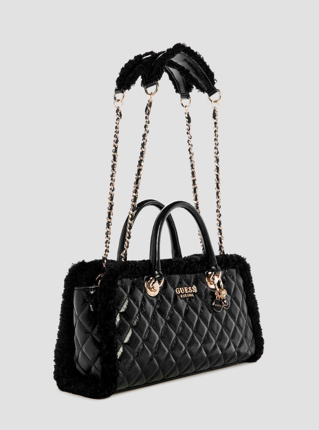 GUESS Womens Black Cristi Shoulder Satchel Bag TG813909 Front Side View