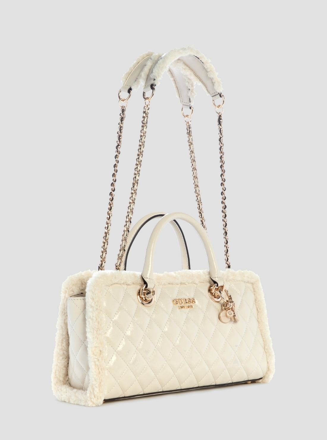 GUESS Womens White Cristi Shoulder Satchel Bag TG813909 Front Side View