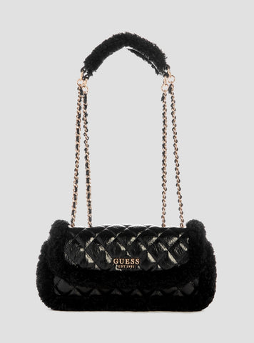 GUESS Womens Black Cristi Convertible Crossbody Flap Bag TG813921 Front View