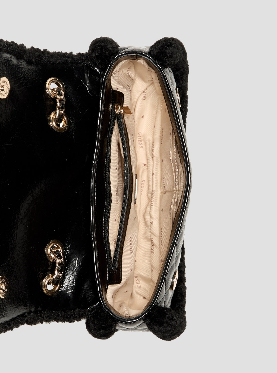 GUESS Womens Black Cristi Convertible Crossbody Flap Bag TG813921 Inside View
