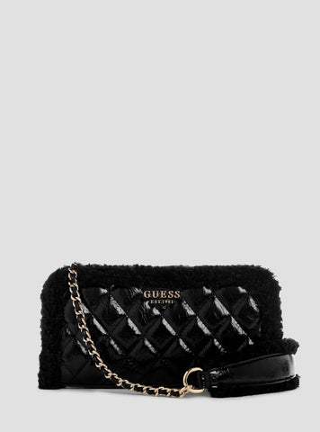 GUESS Womens Black Cristi Top Zip Crossbody Mini Bag TG813972 Front View