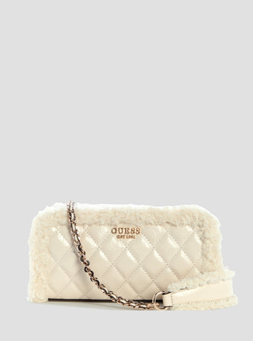 GUESS Womens White Cristi Top Zip Crossbody Mini Bag TG813972 Front View