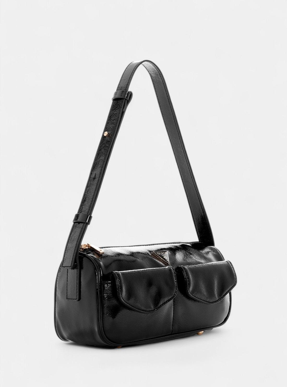 GUESS Womens Black Waldena Small Top Zip Shoulder Bag TG964617 Front Side View