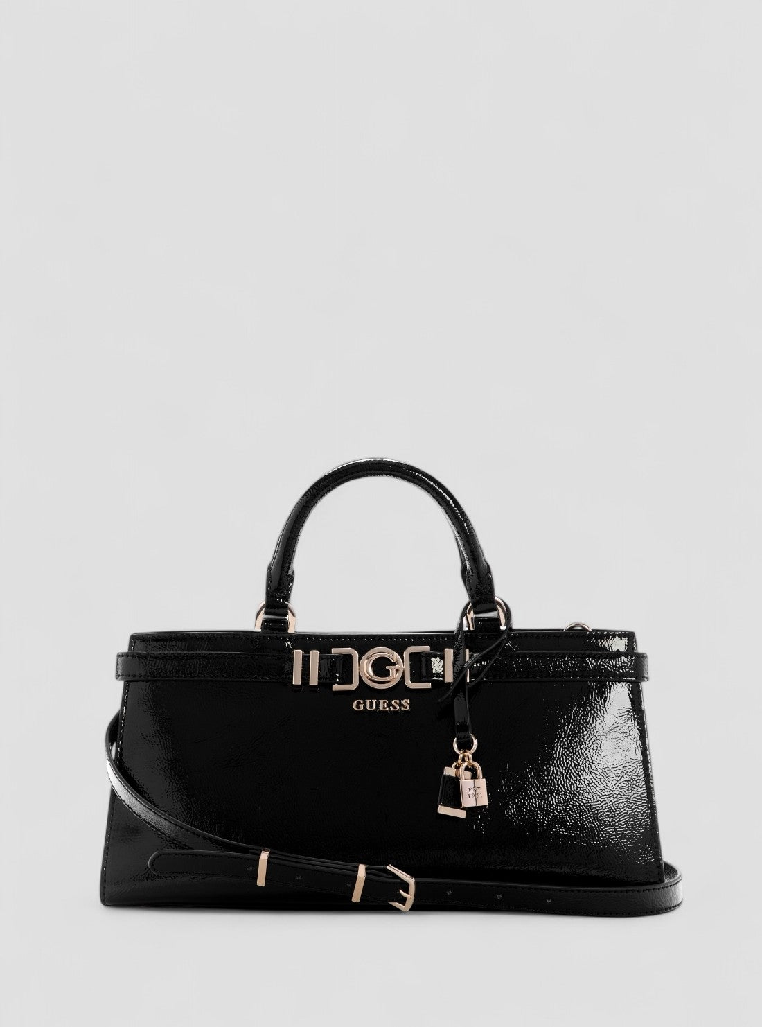 GUESS Womens Black Cirene Triple Compartment Satchel Bag TG966806 Front View