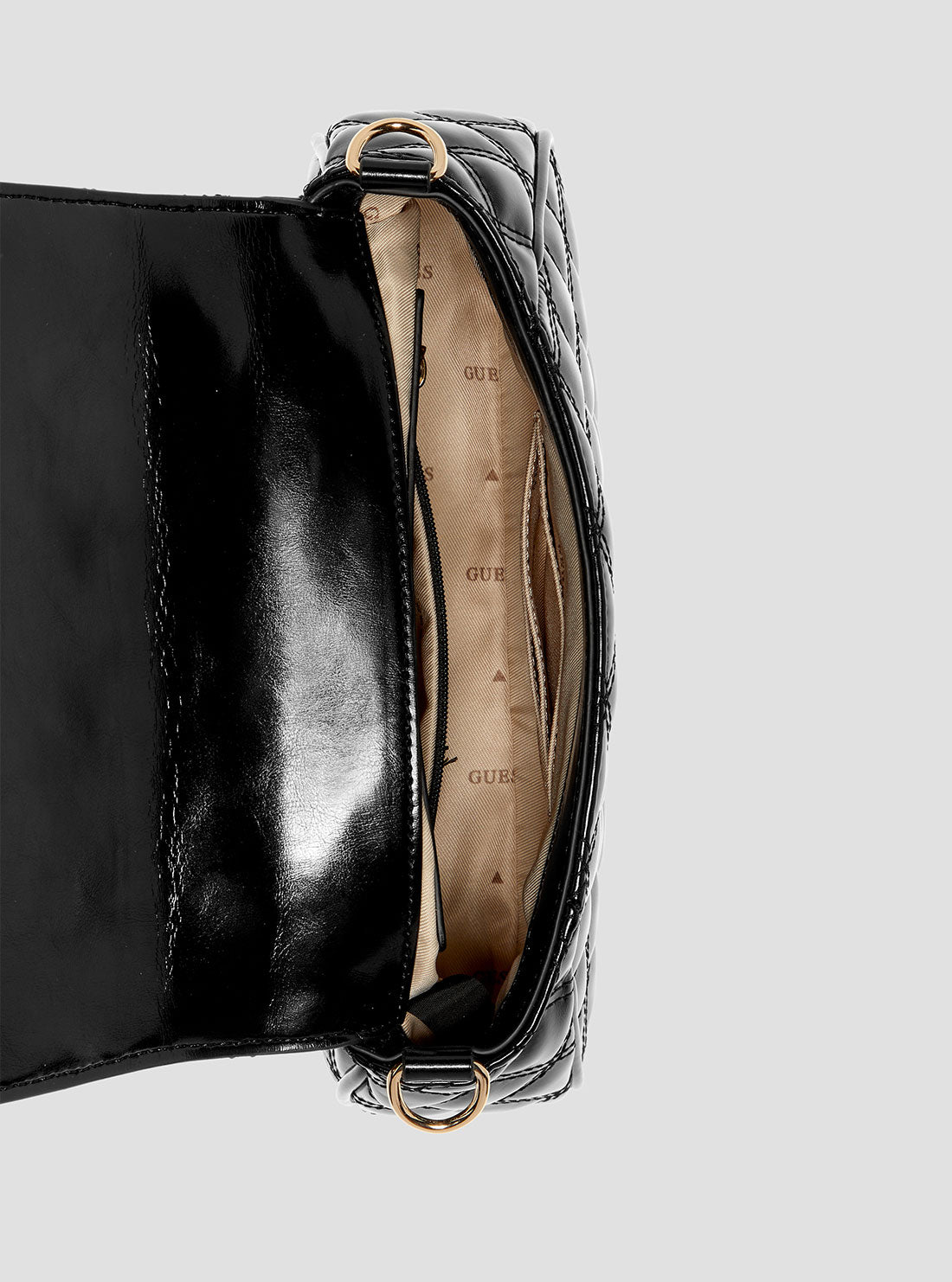 GUESS Womens Black Giully Top Handle Flap Bag TT967319 Inside View