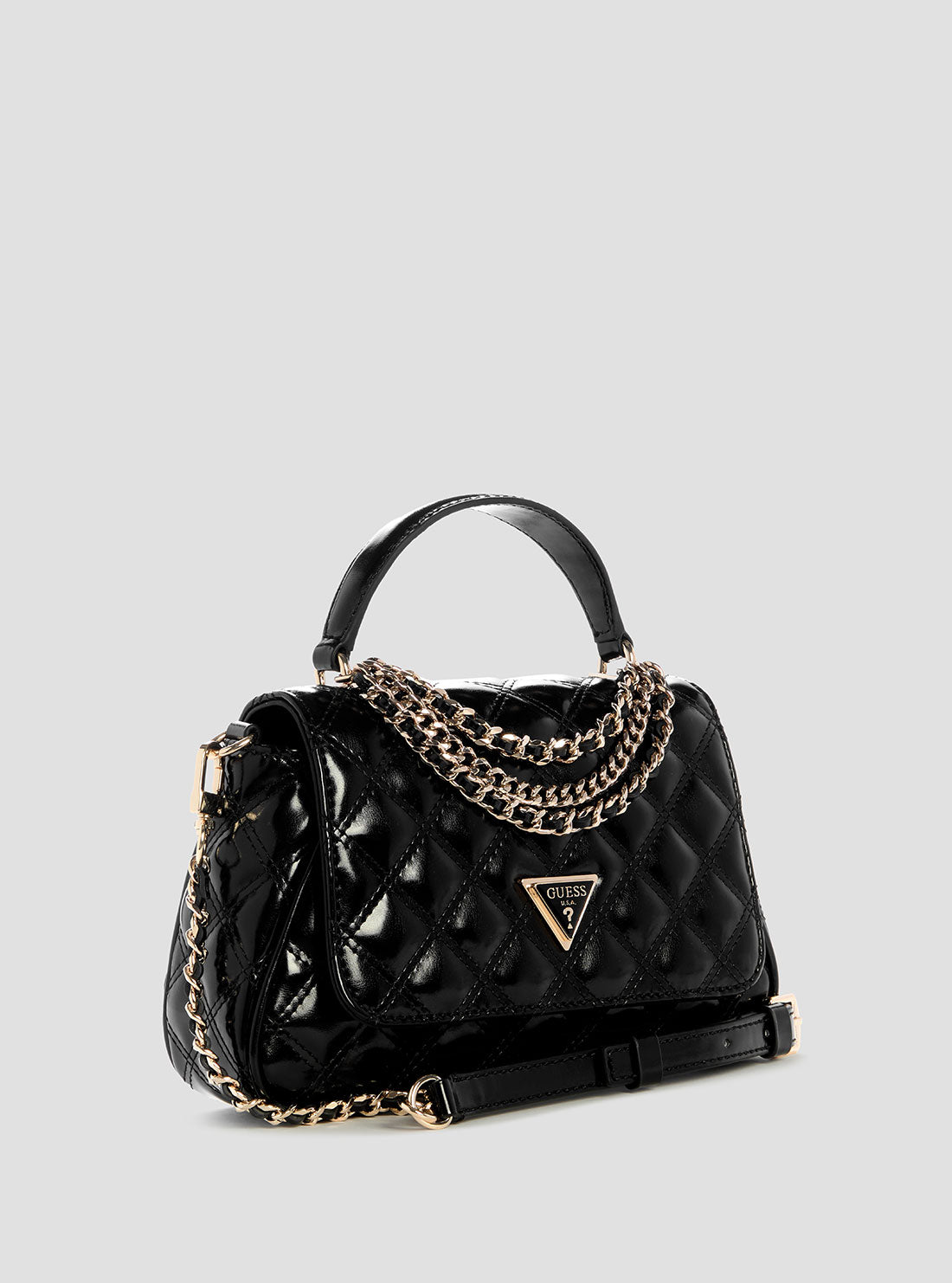 GUESS Womens Black Giully Top Handle Flap Bag TT967319 Front Side View