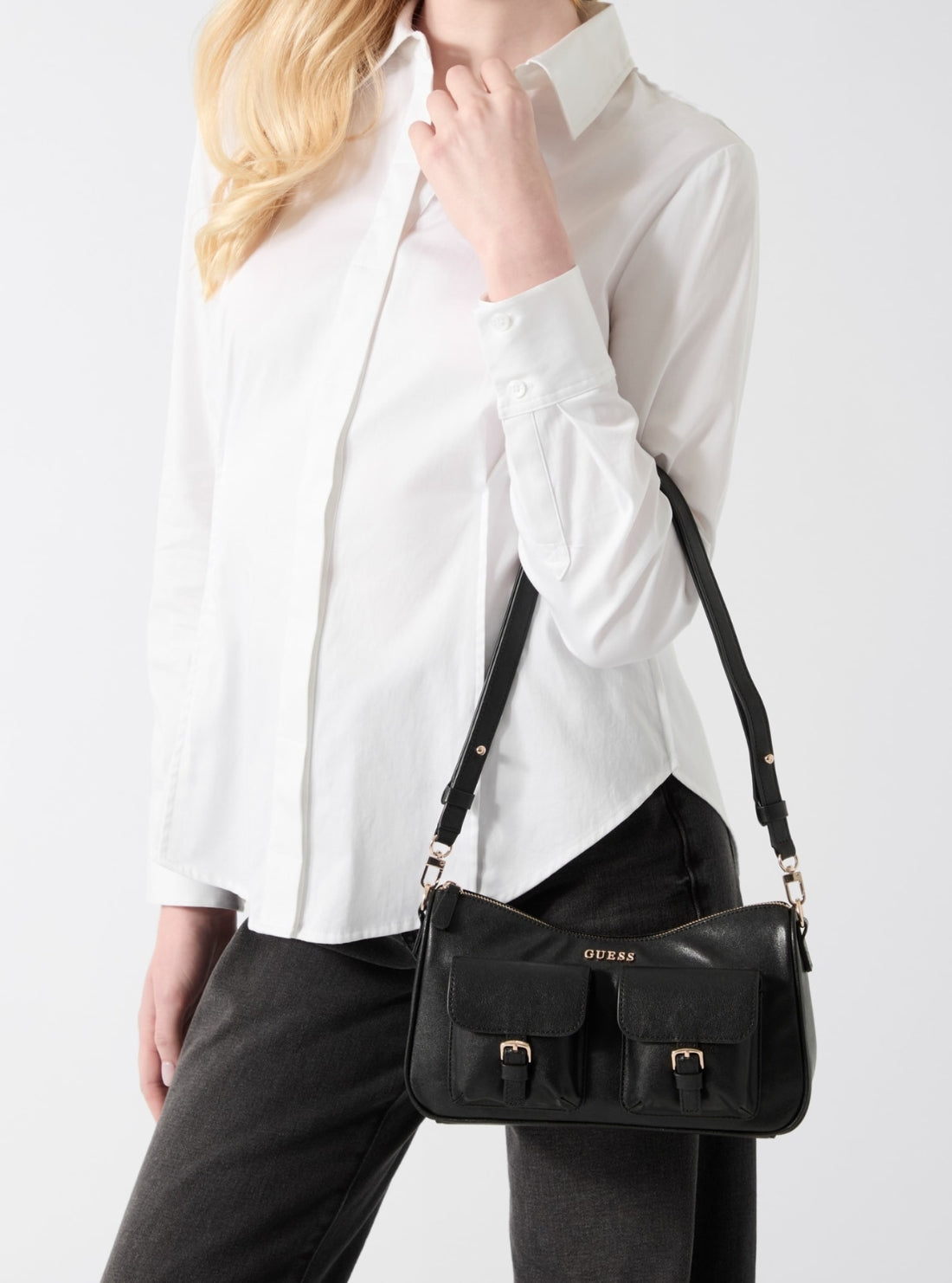 GUESS Womens Black Kassie Convertible Shoulder Bag TG993017 Model View