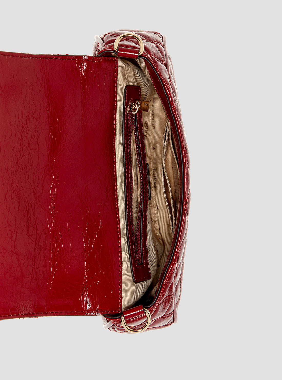 GUESS Womens Red Giully Top Handle Flap Bag TT967319 Inside View