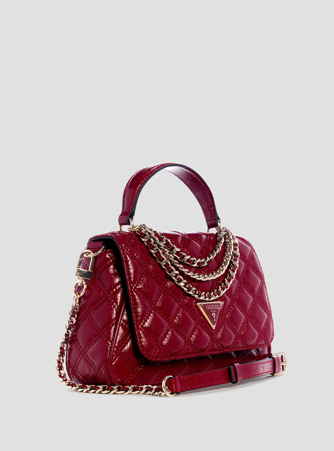 GUESS Womens Red Giully Top Handle Flap Bag TT967319 Front Side View