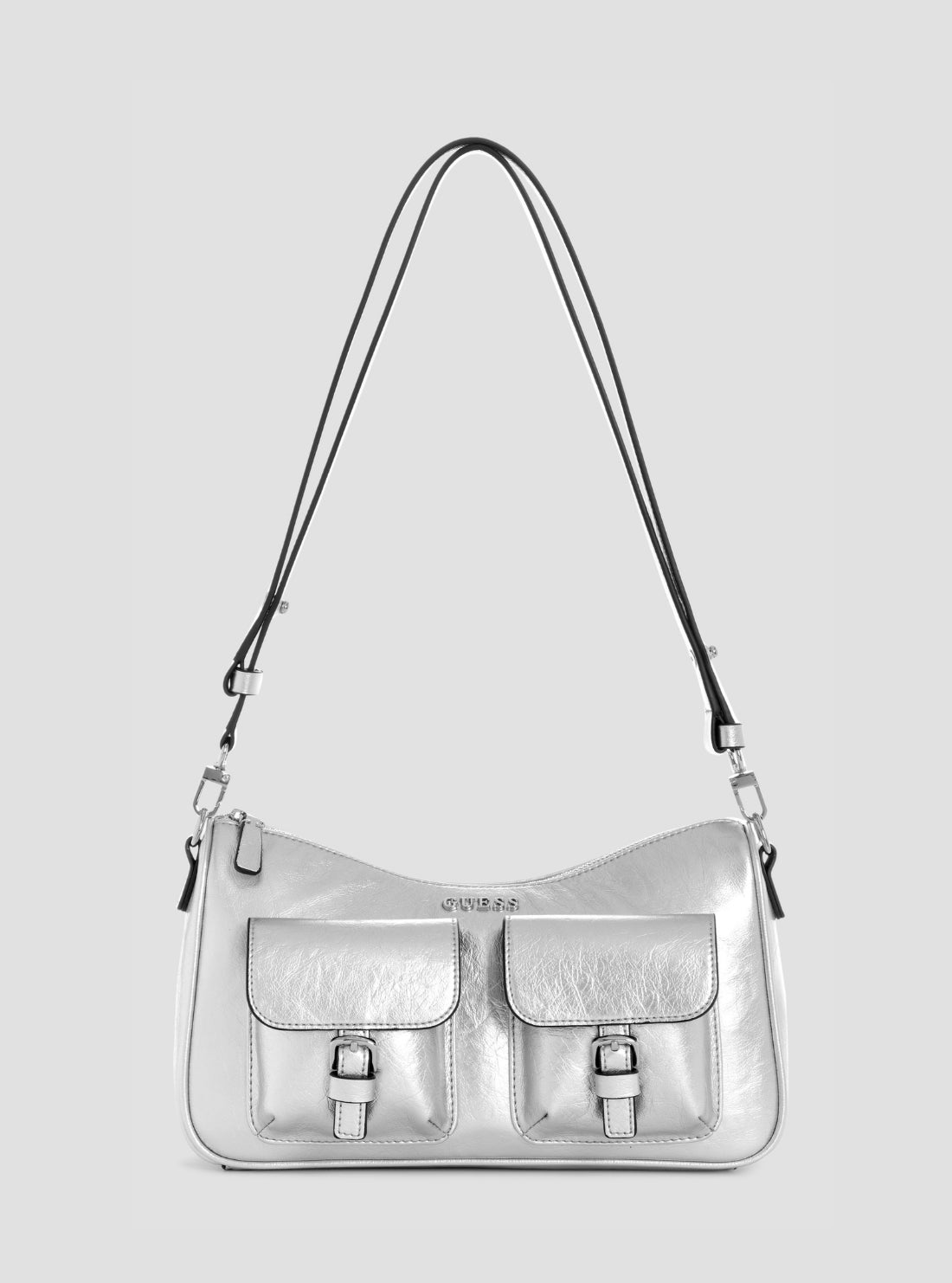 GUESS Womens Silver Kassie Convertible Shoulder Bag TY993017 Front View