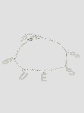 GUESS Accessories Silver Pave Letter Charm Bracelet UBB20002-LSILVER Front View