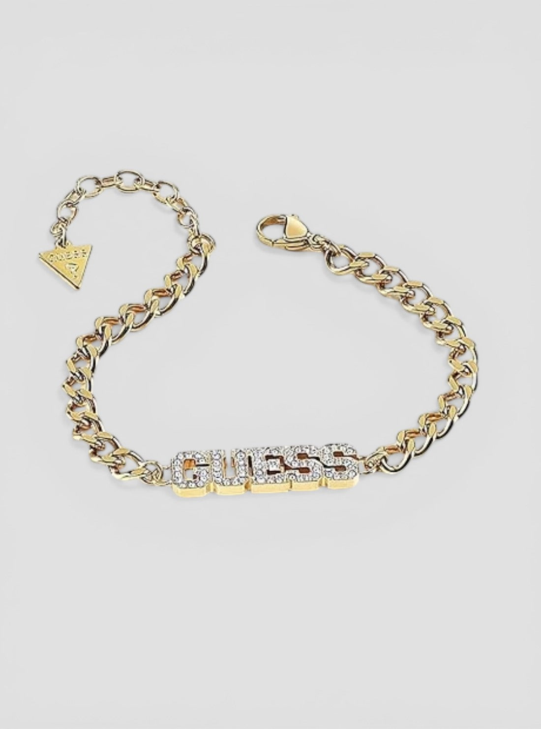 GUESS Womens Gold Pave Logo Letter Bracelet UBB20036-LGLD Front View